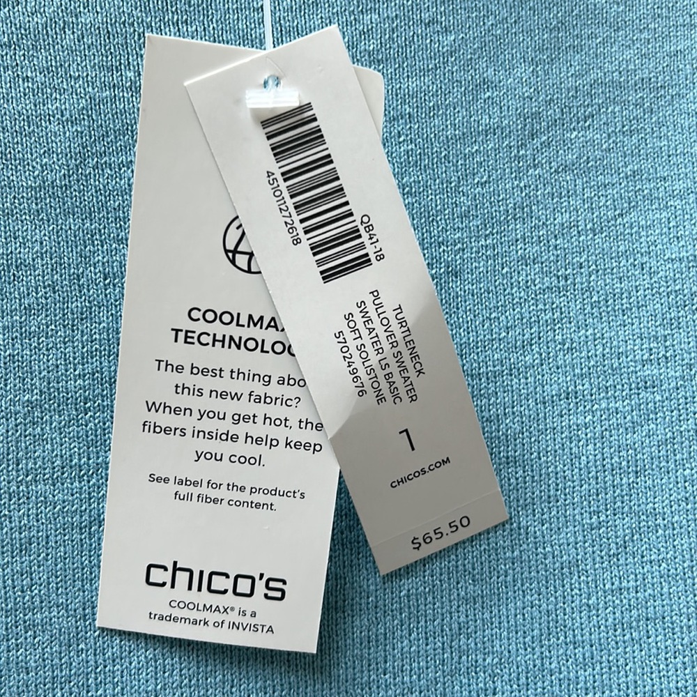Chicos Womens Blue Turtleneck Sweater Size Medium Coolmax Technology NWT - Picture 4 of 12